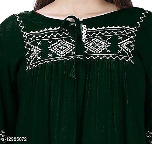 Image of Shiva Fab Women's Stylish Fashionable Rayon Embroidery Kurti Top Size Casual || Party || Beach || Formal || Meeting || Office wear || Party || Evening || College (Small, Green)
