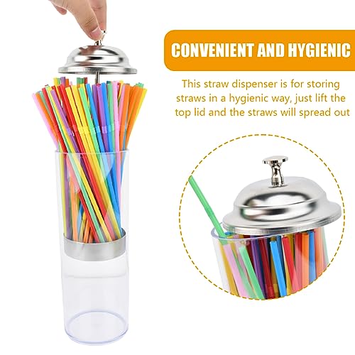 1 PC Straw Dispenser Holder, Straw Storage, Drinking Retro Straw Dispenser Party Stainless Steel Holder with Lid for Counter Straw Dispenser(Transparent-8x27cm) - Thumbnail 3
