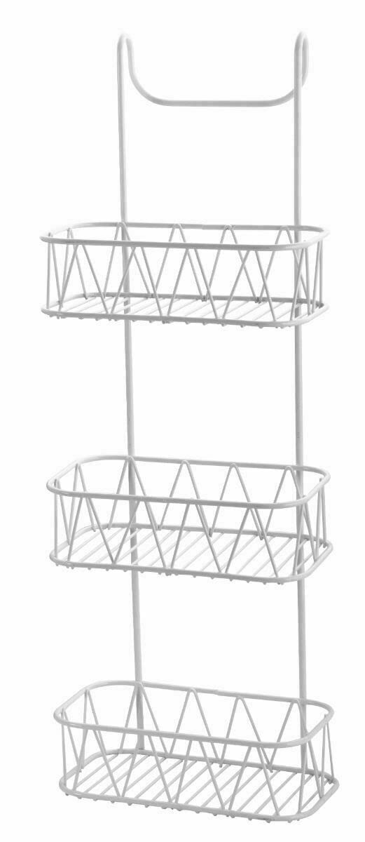 EliteKoopers 3-Tier White Chrome Hanging Over Door Screen Bathroom Shower Caddy Rack Storage Tidy Basket Organiser (1Pcs)