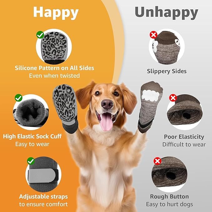 Image of KUTKUT 4Pcs Dog Socks to Prevent Licking Paws, Dog Socks for Hardwood Floors Anti Slip for Traction Control,Dog Grippy Socks for Senior Dog Small Medium Large Dogs on Tile Floors(SIZE:XL, L*W:20*8cm)