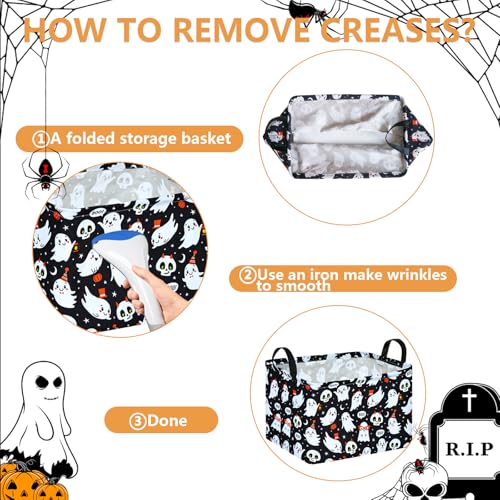 Image of Happy Halloween Ghost Storage Basket Gift Laundry Bins Collapsible Storage Baskets Box Laundry Nursery Hamper for Home and Office Decoration with Handles