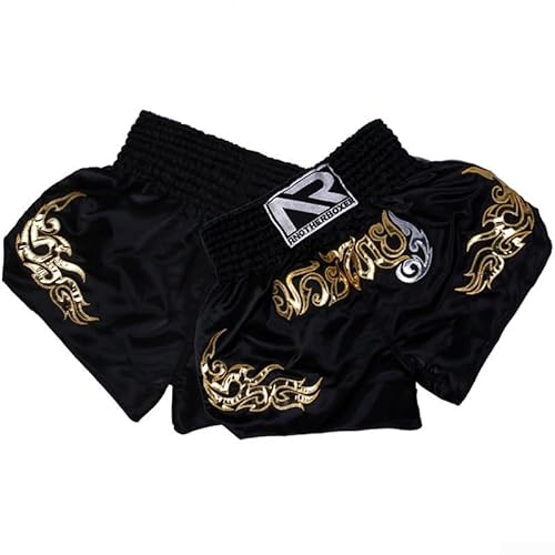 Pantalones cortos de kickboxing para mujer, para entrenamiento de Muay Thai, ropa de lucha MMA transpirable de poliéster para artes marciales con cintura elástica para boxeo y fitness (S, negro)