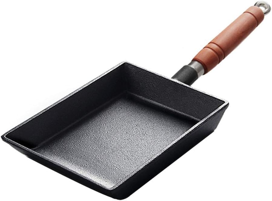 Frying Pan Rectangular Nonstick Egg Frying Pan, Cast Iron Omelette Pan with Removeable Wooden Handle Pancake Pot Cooker Frying Pan