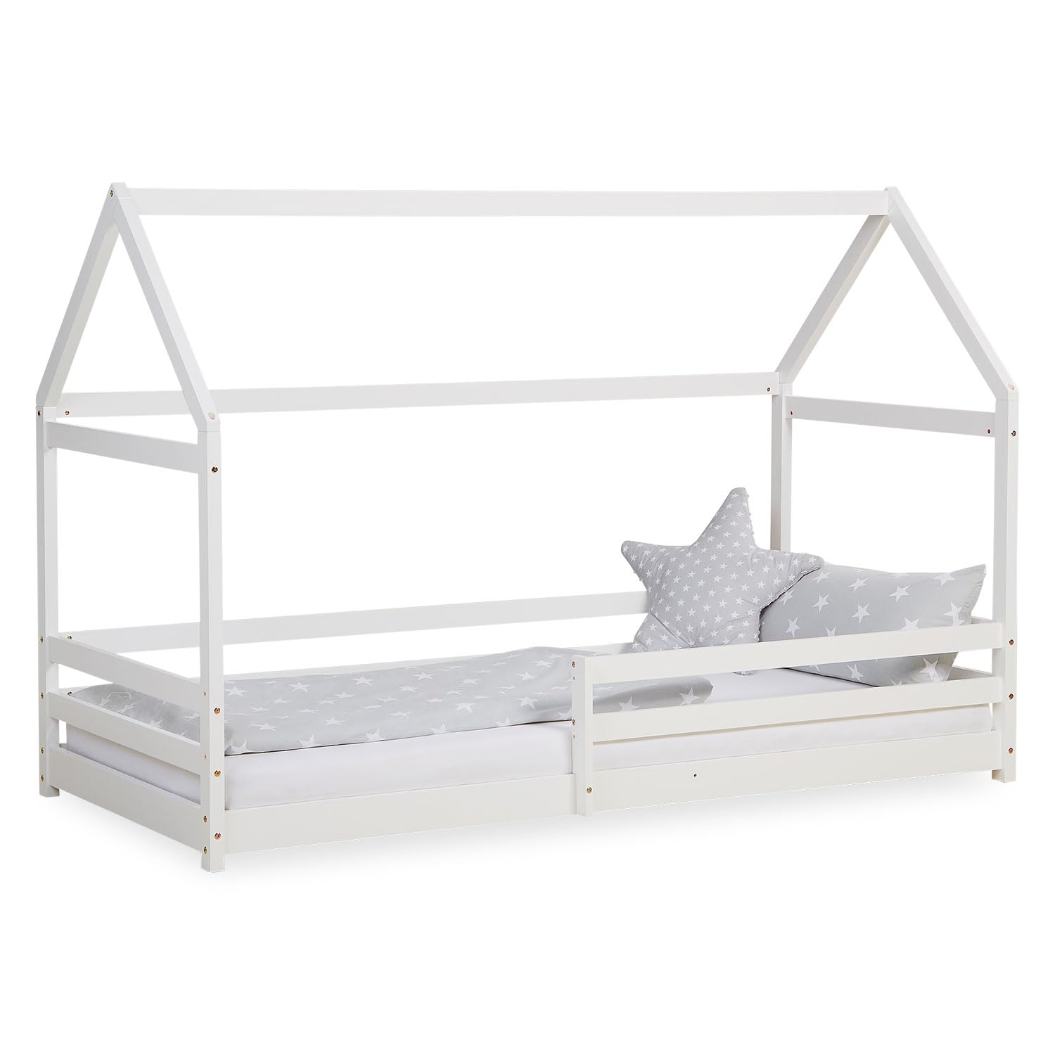 Homestyle4u Lit d'enfant 90x200 cm Lit Cabane Montessori avec Barriere