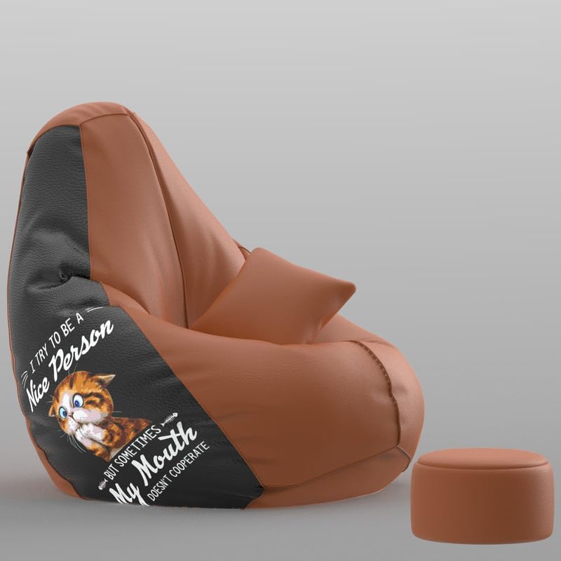 Image of Biggie Bean Bag with Beans Filled XXXXL Bean Bag with Free Cushion and Footrest - Official : PrintZen Combo (Matching Color : Printed, Try to Be Nice-Tan)