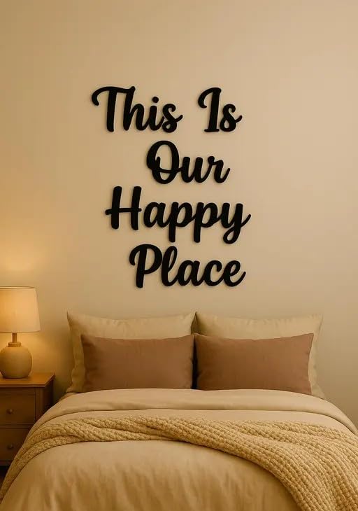 Image of Elegant Wooden Wall Adhesive Art This is our happy place Modern Peel & Stick Decor for Living Room, Bedroom & Office 80