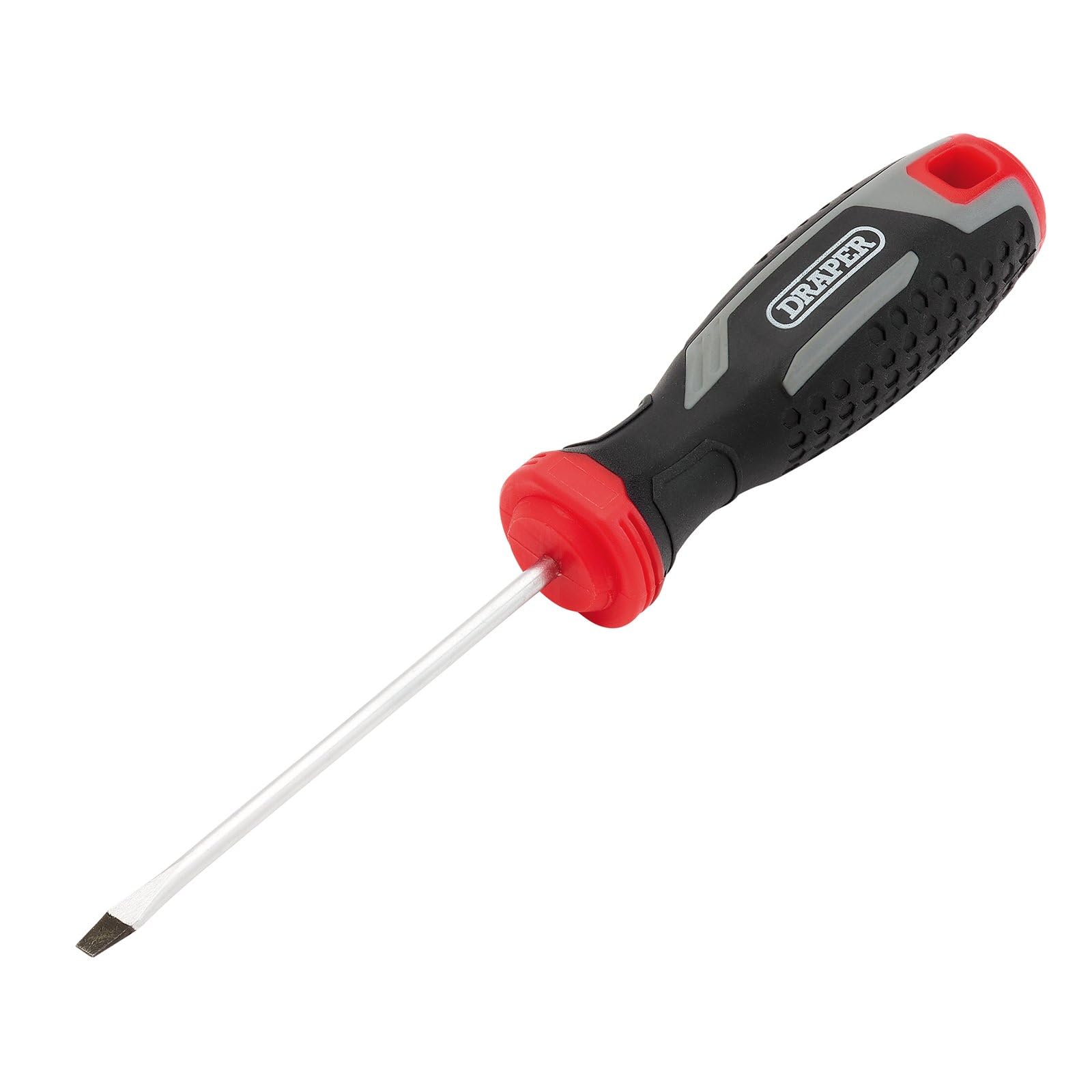 Draper Slotted Soft Grip Screwdriver, SL3 x 75mm - 13385 - Magnetic Tip, CRV Blade, Grey and Black