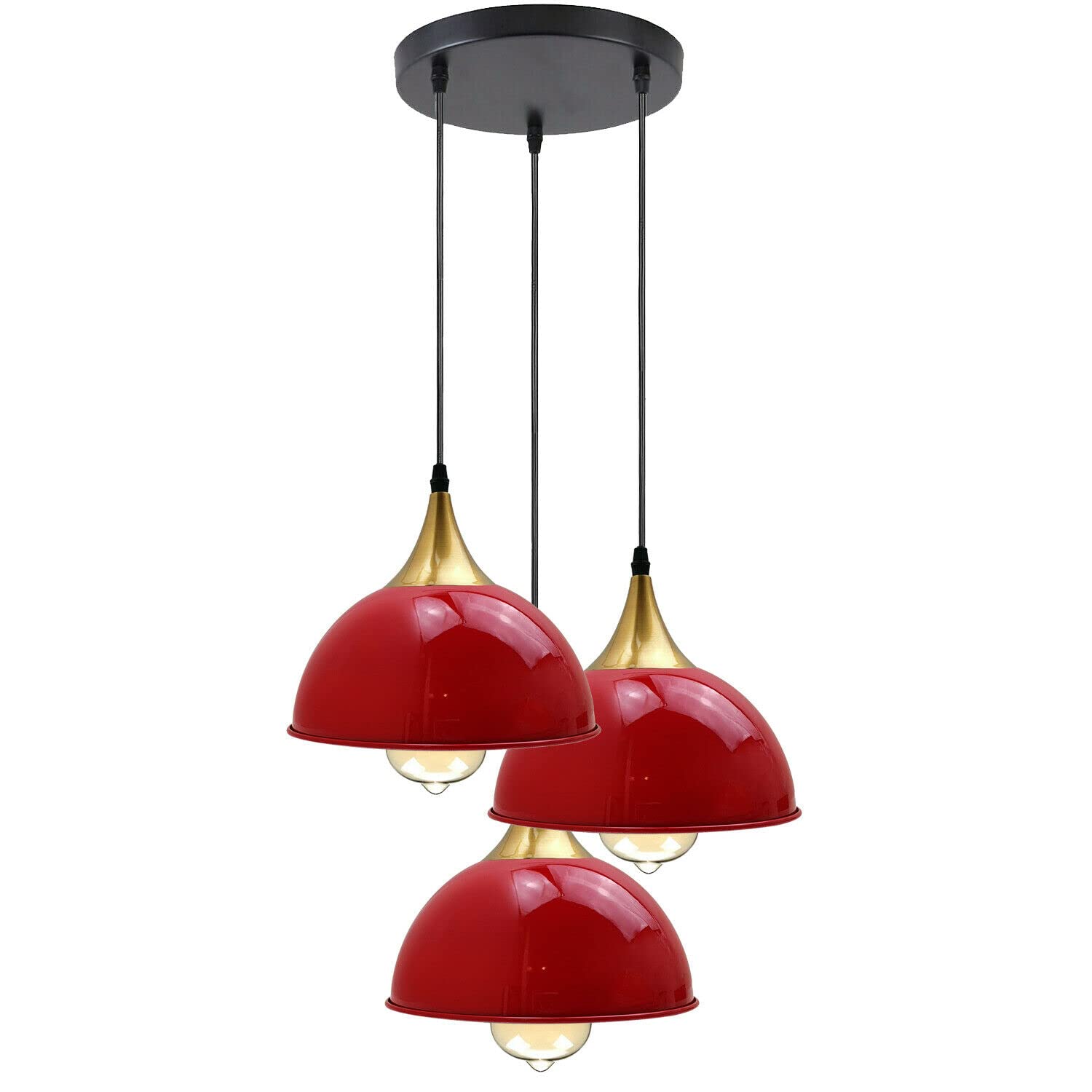 DC VOLTAGE 3 Head Multi-Color Dome Pendant Lighting Modern Bedroom Ceiling LampShade Wrought Iron Hanging Home Lighting Kit E27 (Red)