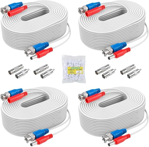 ANNKE 4x 30m/100ft Cable de Video DC Power HD/AHD/TVI Premade All in One BNC Video para Cámara CCTV DVR Sistema de Ceguridad Grabadora de Vigilancia, Blanco