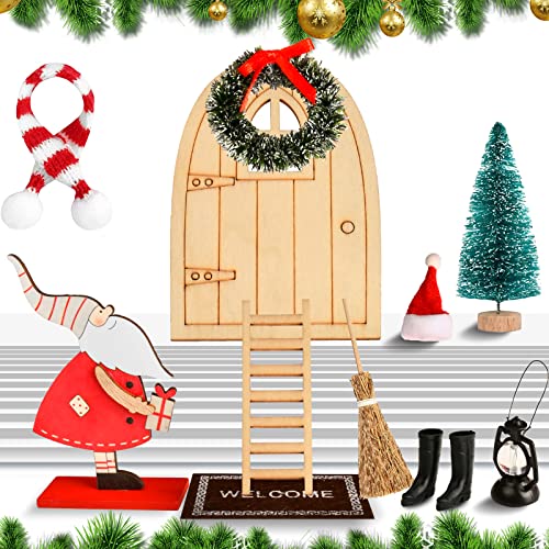 Riksoin Wichteltür Zubehör Weihnachten,11 Stück Miniatur Wichtel Set,Wichteltür Nissedor mit Zubehör und Weihnachtsmänner,Weihnachtsbaum Puppenhaus Miniatur Weihnachtsbaum Girlande für Kinder Cover