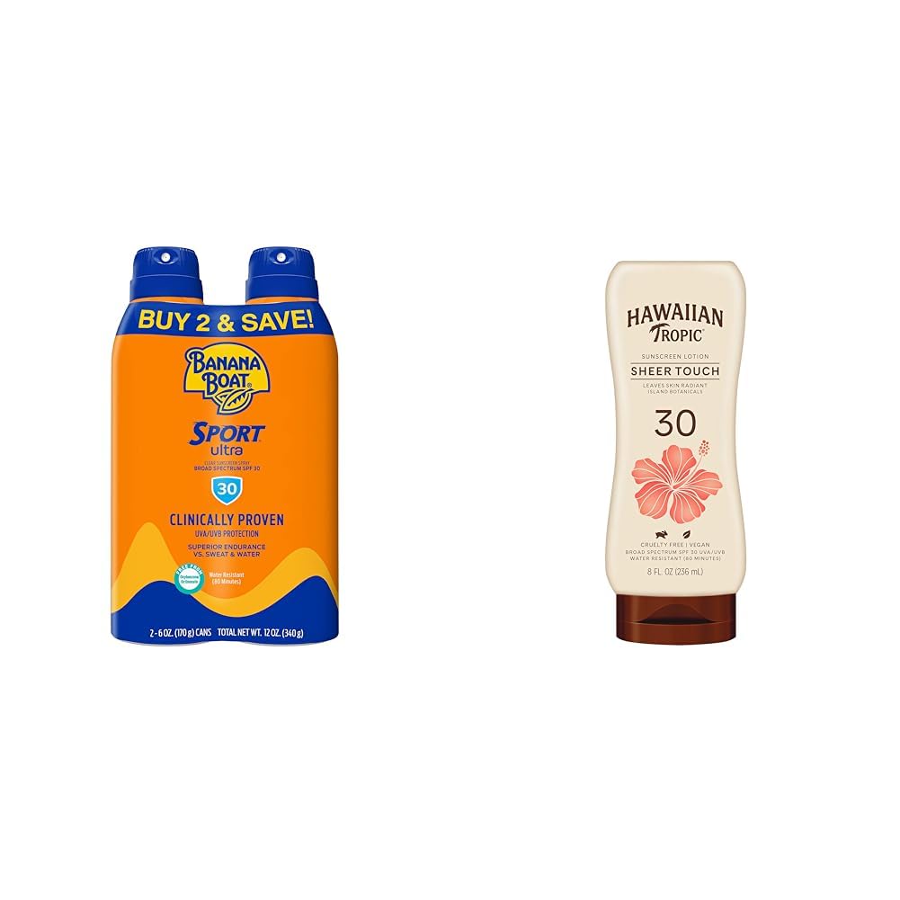 Banana Boat Sport Ultra SPF 30 Sunscreen Spray SPF 30 Spray On Sunscreen Hawaiian Tropic Sheer Touch Lotion