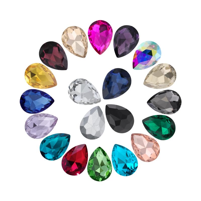 Catotrem Mixed Color Faceted Beads Teardrop Shape Glass Crystal Diamante Rhinestone Craft 50pcs, 13x18mm(White-50pcs)