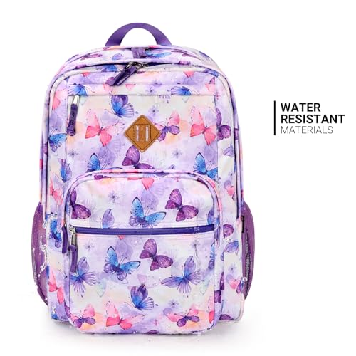 Image of ZORFIN 26L Backpack for College, and Travel: Water Resistant Bookbag - Butterfly Purple