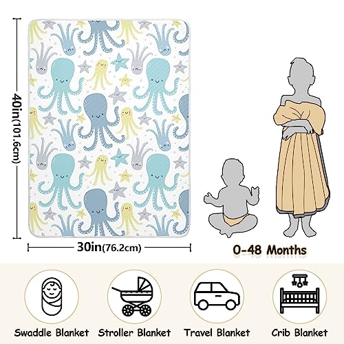 Image of Swaddle Blanket for Blue Octopus with Star Baby Receiving Blanket Muslin Baby Swaddles Soft Cotton Breathable Nursery Blankets for Unisex Boys and Girls 30x40 Inch
