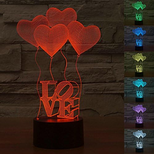 3D romántica amor corazón globos luz noche 16 cambio de color LED control remoto lámpara de escritorio acrílico plana ABS base USB decoración del
