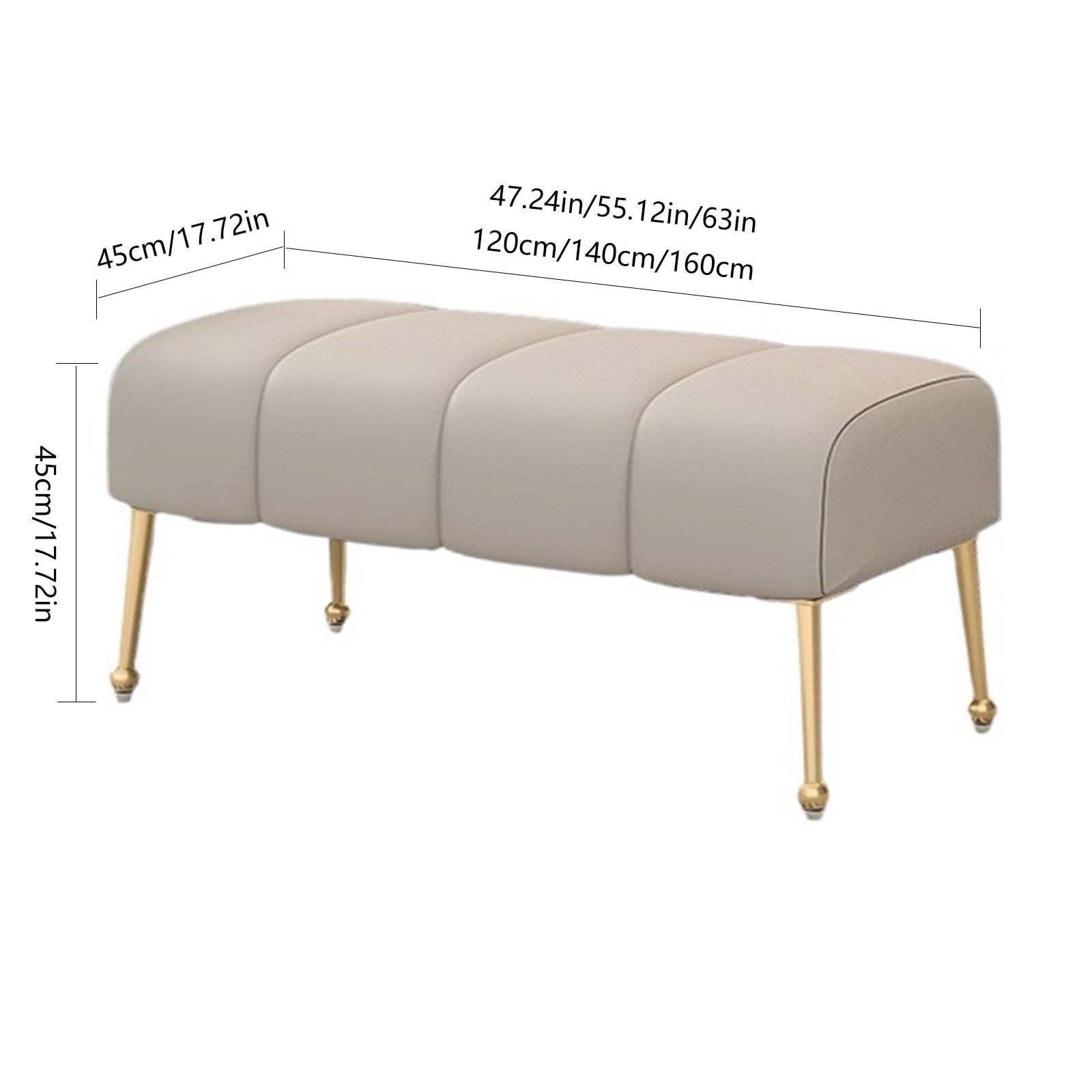 RENEESME Foot Stool for Bed Bedroom Bench with Gold Legs, Entry Bench Footstool Bench for Bedroom Living Room Dining Room Bench, Gray Bed Step Stools for High Beds(140 * 45 * 45cm)