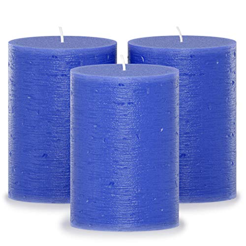 CANDWAX 3x4 Pillar Candles Set of 3 - Decorative Candles Unscented and No Drip Candles - Ideal as Wedding Candles or Large Candles for Home Interior - Blue Candles