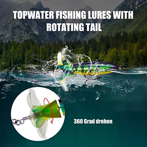 Topwater Fishing Lures for Bass Fishing with Storage Box, Whopper Popper Fishing Lure for Bass Catfish Pike Perch, Floating Pencil Bass Bait with Rotating Tail Freshwater or Saltwater - Image 4