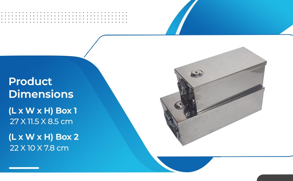 Ginoset® Stainless Steel safe Locker Boxes Jewellery Boxes Cash Peti Set (Multi_Pack of 2) Size - 8 Inch, 10 Inch (With Pre fited Lock & 2 Key) 1