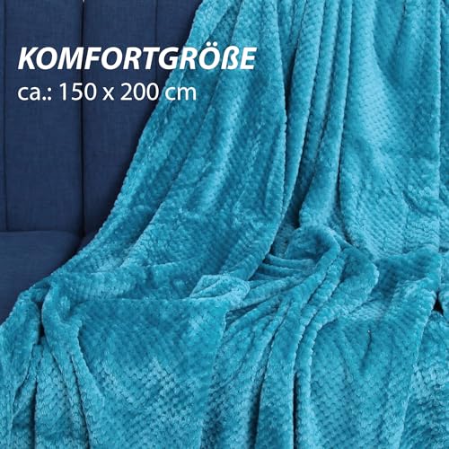 Bestlivings Kuscheldecke Flanell Decke 150x200cm (Petrol) Flauschige Struktur Wohndecke für Sofa, Couch und Bett, Tagesdecke Oeko-TEX - Sofaüberwurf