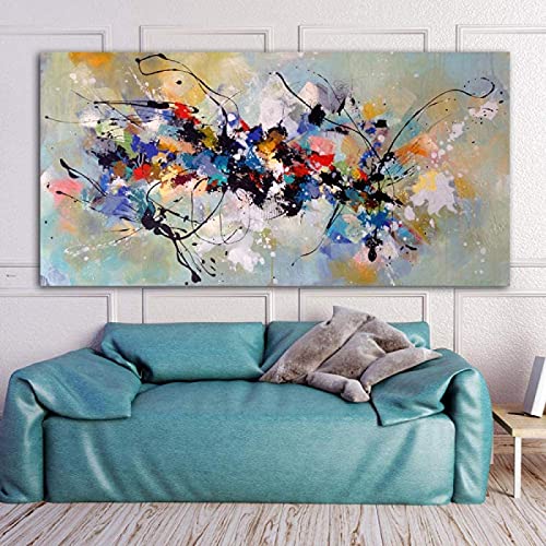 HONGC Graffiti Art Affiches Coloré Splash Toile Tableau Peinture à l'huile Kandinsky Abstrait Murale Art Moderne Salon Decoration à La Maison Tableaux 70x140cm/27.5'x55.1' Pas de Cadre