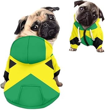 Jamaica Flag Jamaican Dog Coat Green Yellow Black Dog Hoodie Spring Fall Coat Sweatshirt Dog Clothes Tracksuits for Cat Puppy Small Medium Large Dog - M