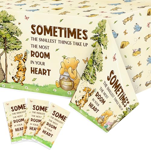 Z1juce Winnie Baby Shower Tablecovers - 3PCS Vintage Winnie Rectangle Table Cloths for Birthday Party Disposable Plastic Table Cloth for Boys Girls Baby Shower Birthday Gender Reveal 51 x 56.6 Inch