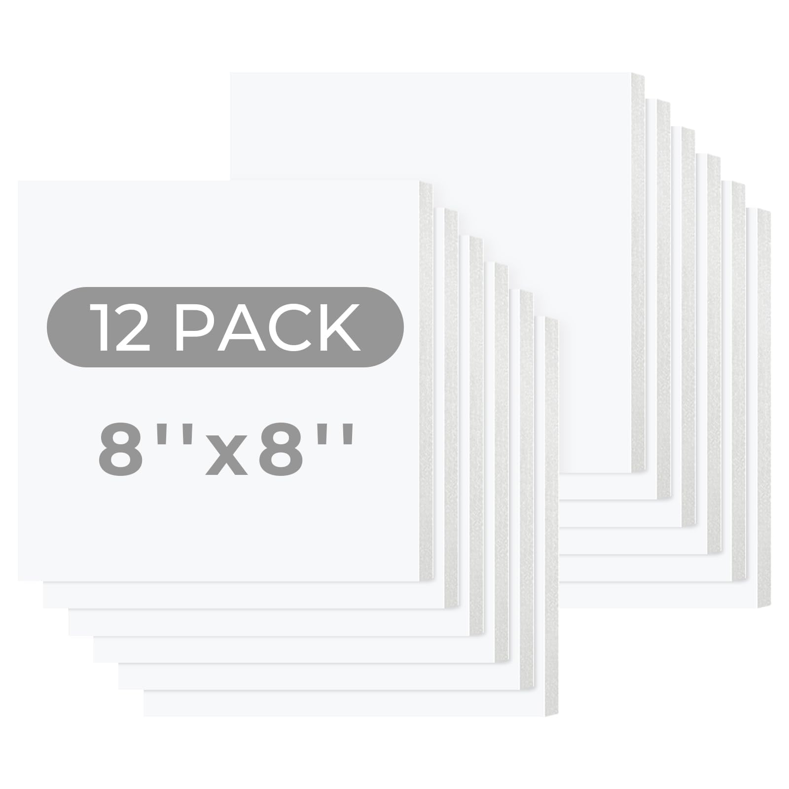 Mat Board Center, 12 Pack 8x8 White Foam Boards, Acid Free Foam Core Board, 1/8 inch Thick