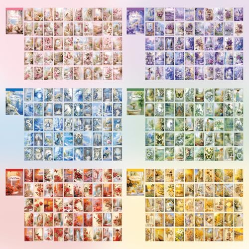 Image of 6 Sets 300 Pcs Washi Stickers Set Colorful Dreams Sticker Book for Journaling, DIY Decorative Paper Sticker Decals for Bullet Journal Art Scrapbooking Diary Card Craft Gift Album Notebook Stationery