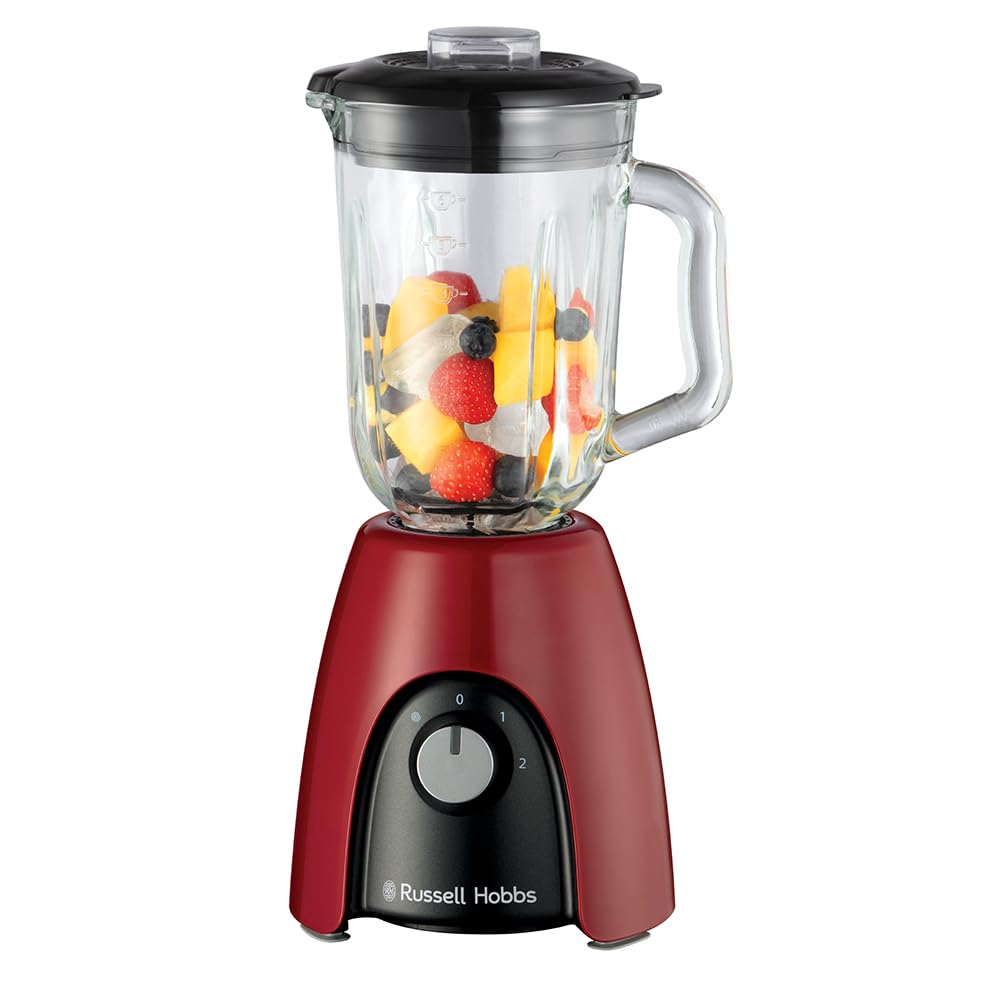 Russell Hobbs Batidora de Vaso para batidos, zumos y papillas, vaso de cristal de 1,5 l, 2 velocidades con función Pulse, cuchillas de acero inoxidable, sin BPA, 850 W max, Desire 27121-56