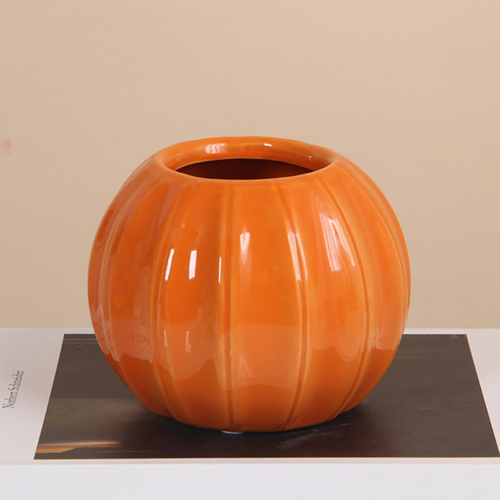 Abaodam Bougeoir en céramique en forme de citrouille pour Halloween, pot de bonbons, vase hydroponique, bougie chauffe-plat pour mariage, cheminée, table basse, décoration