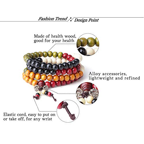 LOYALLOOK 12Pcs 108 Mala Bead Bracelets 8MM Buddhist Prayer Strand Sandalwood Wood Beaded Bracelet Necklace Elastic Handmade Multilayer Tibetan Buddha Link Wrist Bracelets Meditation Necklace Chain3