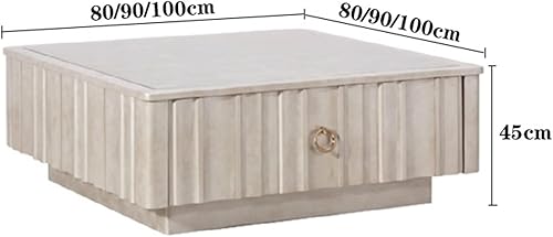 Miniatura 3 de BNNP Mesa de té para sala de estar mesa de café cuadrada de mármol mesa de centro retro para el hogar sala de estar mesa de café con cajón de