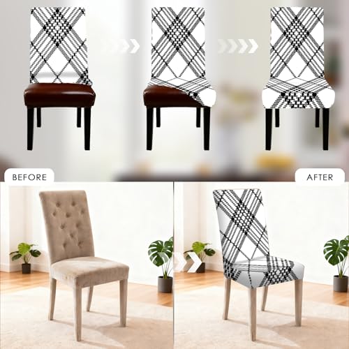 Image of Nuxovilar 4PCS Black White Plaid Diamond Stretch Chair Covers