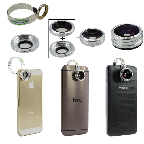 MobilePioneer 3 in 1 Camera Lens Kit Fisheye Lens + 0.67x Wide Angle Lens + Macro Lens for iPhone 6 iPhone 6 Plus iPhone 5/5S/5C & Samsung Galaxy S5 S4 S3 Note 3 Note 2 & HTC One M8 M7 & Moto G Moto E Moto X & LG G3 G2 & Sony Xperia Z2/Z1 & Other Mobile Phones (Silver)
