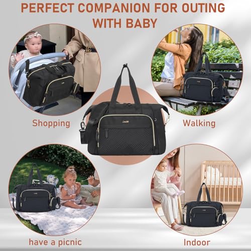 Image of 7pcs Diaper Tote, Large Mommy Bag, Baby Diaper Bag - Black
