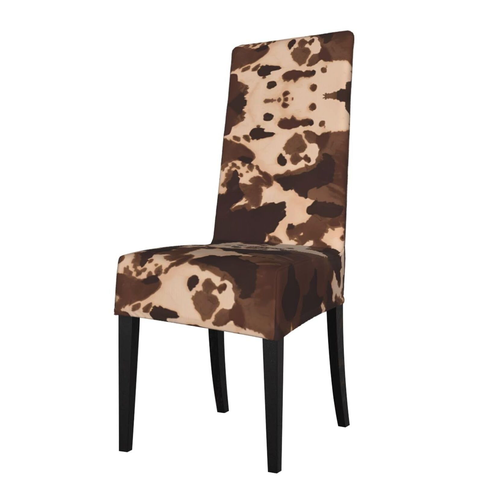 WHJDPP brown cowhide art Prints Protection Cover for Dining Chair - Stretchy Seat Throw Covers, Wrinkle-Free & Easy Care for Hotel, Wedding & Home Dining Chairs