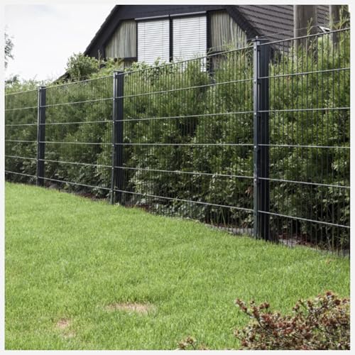 HORI Doppelstabmattenzaun Drahtstärke 6/5/6 mm Komplettset - je Gittermatte 201 cm - wahlweise mit Eckpfosten - verschiedene Längen und Höhen - Anthrazit Höhe 183 cm, Länge 2 m