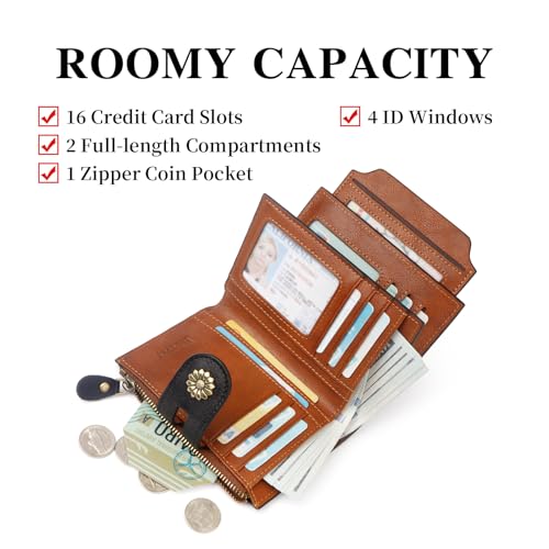 Wallet Women,RFID Blocking Leather Womens Wallet Bifold Compact Card Holder Small Wallet for Women with Removable ID Window blackbrown3