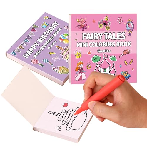 Mini Coloring Book for Adults 2-Pack Travel Small Coloring Books Pocket Size Adults Relaxation Coloring Books Stress Relief Adult Mini Coloring Book (Princess & Happy Birthday)