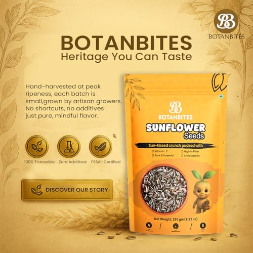 Image of BOTANBITES Sunflower Seeds 500g | High in Fibre & Low in Carb | Protein-Rich Superfood Snack | Surajmukhi Beej | Rich in Omega-6, Zinc, Iron & Vitamin E | Antioxidant-Rich Healthy Snack for Fat Loss (500g)