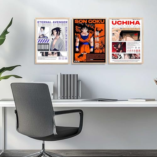 Image of walllane Japanese Characters Posters with Frame | Aesthetic Anime Posters with Frames | Japanese Art Framed Poster for Bedroom Living Room Gaming Room Wall Decor Set Of 3 (10 X 13 inch)