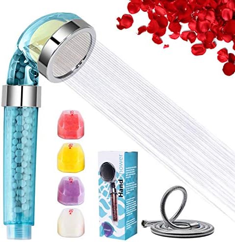 Vitamin C Filter Shower Head with hose & 4 Replacement Balms- Handheld High Pressure Shower Head Shower Handle Remove Chlorine & Flouride for Hard Water Softener for Dry Skin and Hair Loss