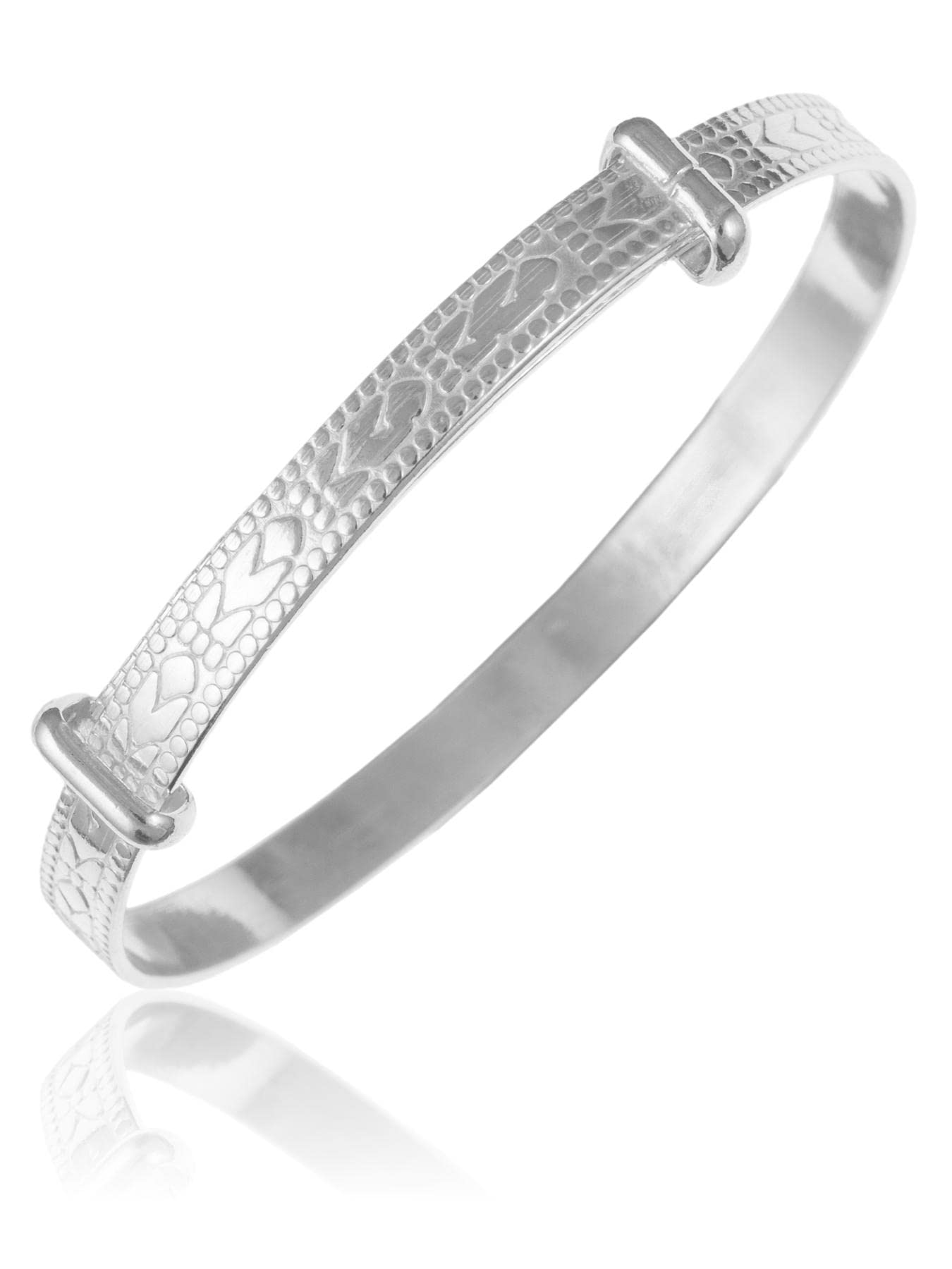 Braccialetto per bambino con rilievo, espandibile, rigido in argento Sterling 925 – disponibile in 3 misure – Scatola/sacchetto regalo, Argento, colore: Large - Baby, cod. BN27207ID-LL-BANG