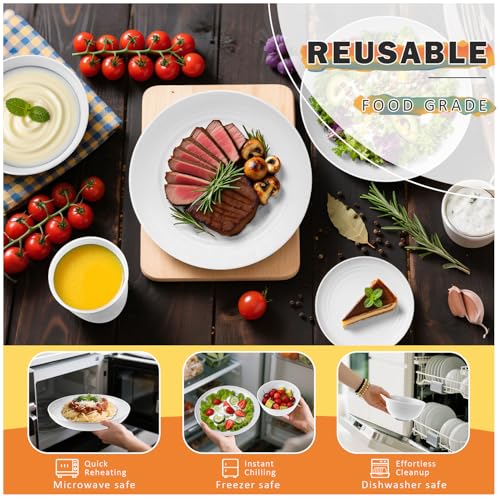 Image of Wheat Straw Dinnerware Sets Service for 8, 32 Piece Plates and Bowls Sets, Microwave & Dishwasher Safe Dishes, Perfect for Kitchen Camping Picnic RV Dorm - White