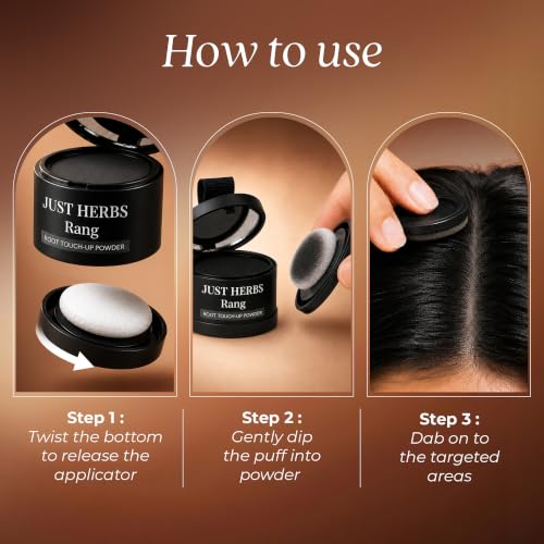Image of Just Herbs Rang Root Touch-Up Powder - Black | Covers Grey Hair & Bald Spots Instantly | Beard Touch Up Powder | Infused with Vitamin E, Methi and Onion Powder|4g