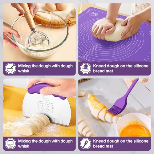 Image of Sourdough Bread Baking Supplies Kit - Dough Whisk, Breads Lame, Proofing Baskets 10 Inch Round and 9 Oval, Dough Scrapers, Cooking Brush, Basket Liners Complete Sourdough Starter Bread Gift Set