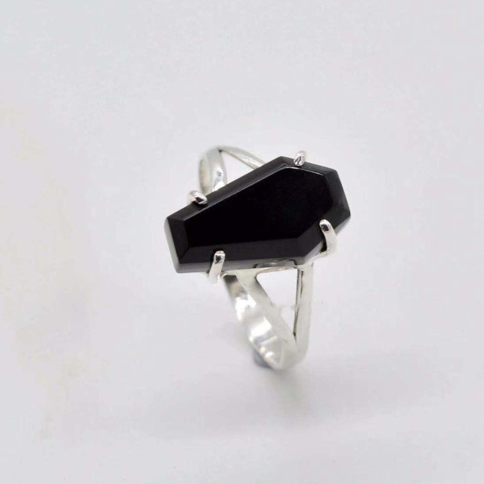 Wdhybwcx Women's Silver Vintge Vampire Halloween Punk Gothic Black Imitation Zirconium Coffin Rings For Hip Hop Rings Party Jewelry-8,