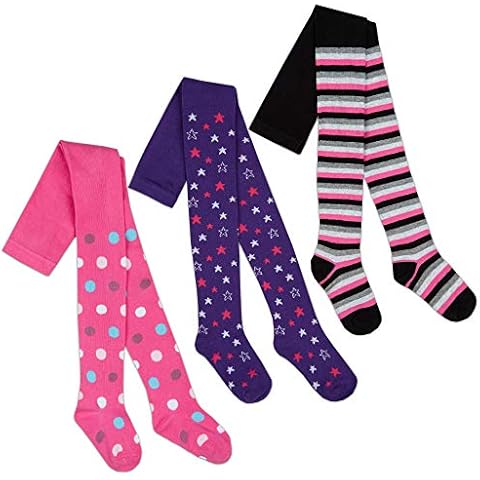 3 Pairs Girls Children Designer Tights School Stripe Star Cotton Rich Polka Spot 2-3 Cover