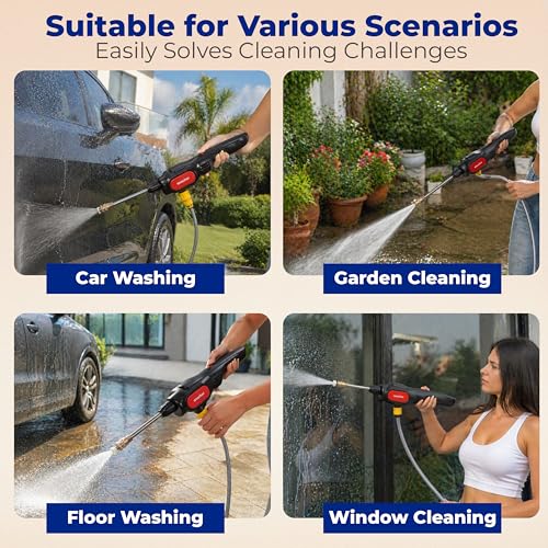 Image of Woscher AquaVolt Cordless Portable Wireless Pressure Washer for Car Wash Bike Washing and Multipurpose Cleaning | 156W | 7500mAh| Triple Battery | |10L /Min | 12+6 Months Warranty
